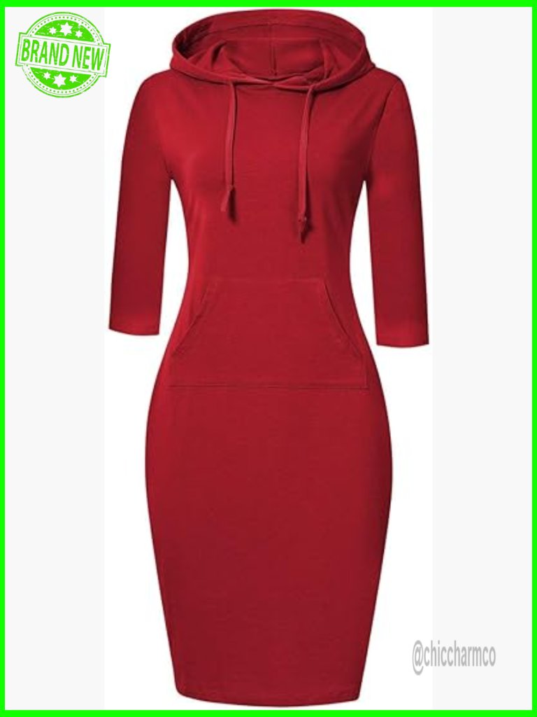 Knee Length Pullover Hoodie Dress With Pockets Slim Fit